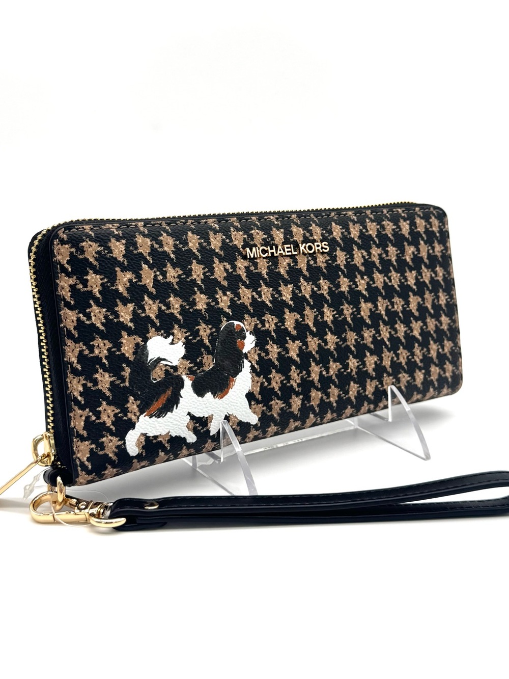 Michael Kors Large Continental Wallet Wristlet Black/Camel